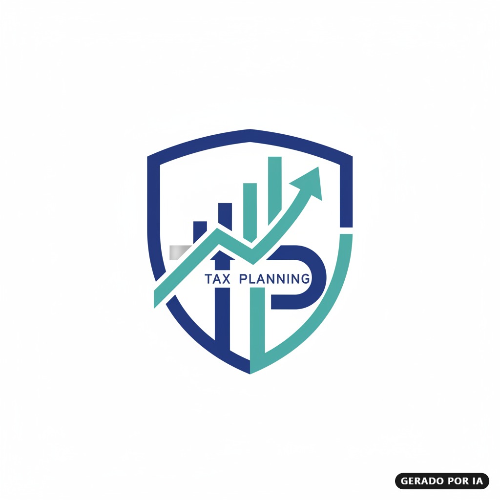Logotipo em formato de escudo azul e verde com gráficos de crescimento e o texto "Tax Planning". (gerado por IA)